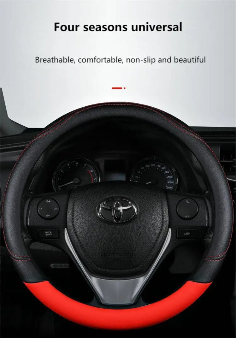 PU Leather Steering Wheel Cover – Non-Slip Grip for Universal Car Interior