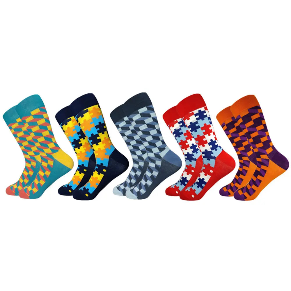 Colorful Cotton Crew Socks – Patterned Funny Dress Fashion for Men