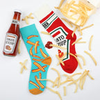 Printed Food Novelty Socks – Ketchup and Fry Mid-Calf Crew for Cosplay