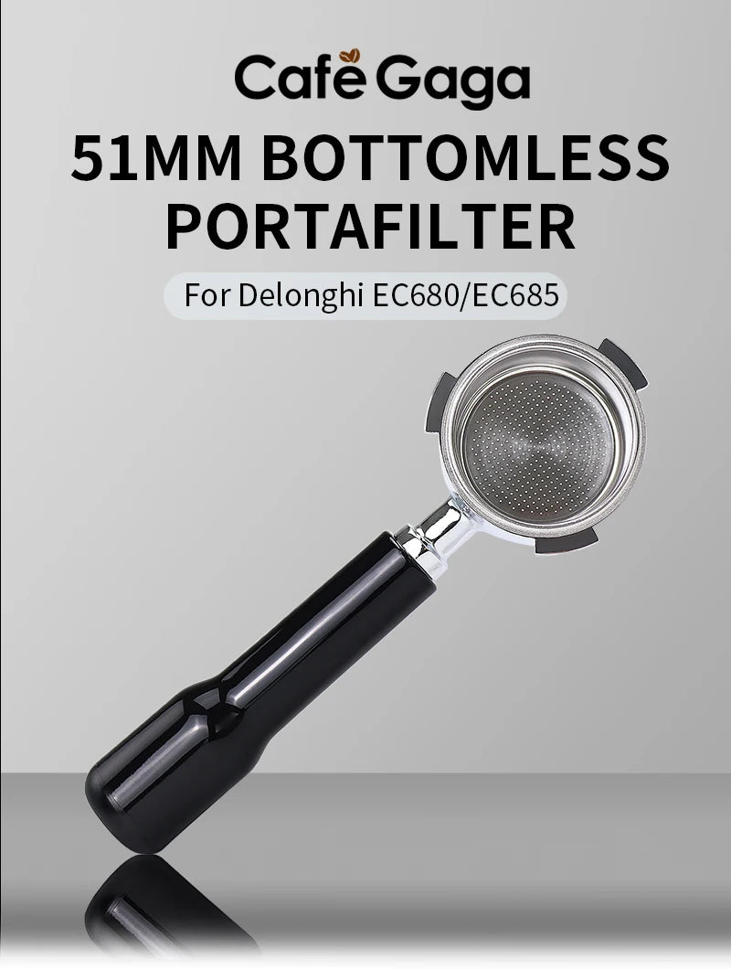 51mm Bottomless Portafilter – Stainless Steel Espresso Filter for Delonghi