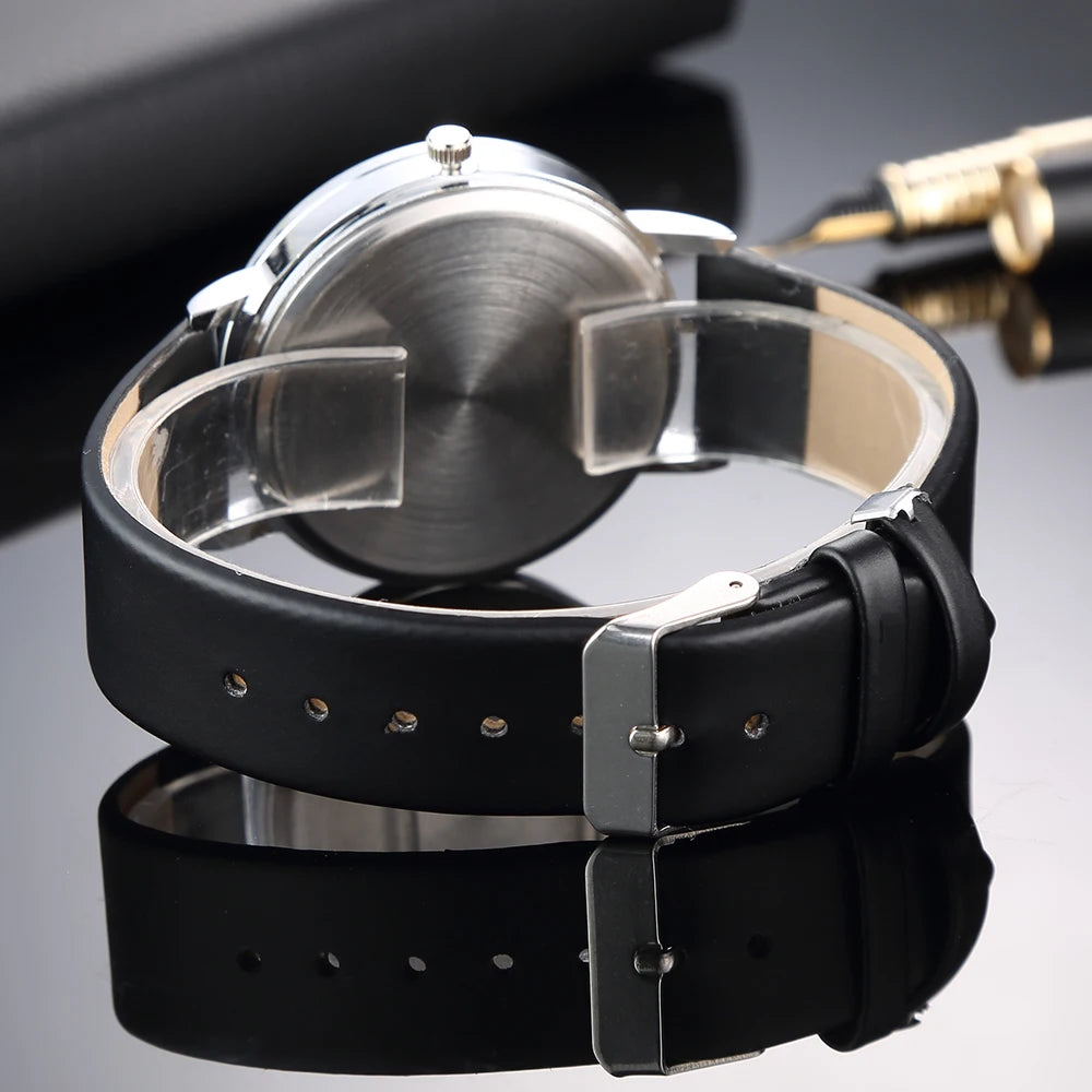 Minimalist Silver Quartz Watch – Elegant Leather Business Accessory for Women