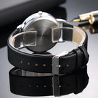 Minimalist Silver Quartz Watch – Elegant Leather Business Accessory for Women