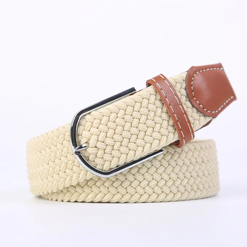 Woven Elastic Canvas Belt – Stretch Braided Buckle Strap for Casual Jeans