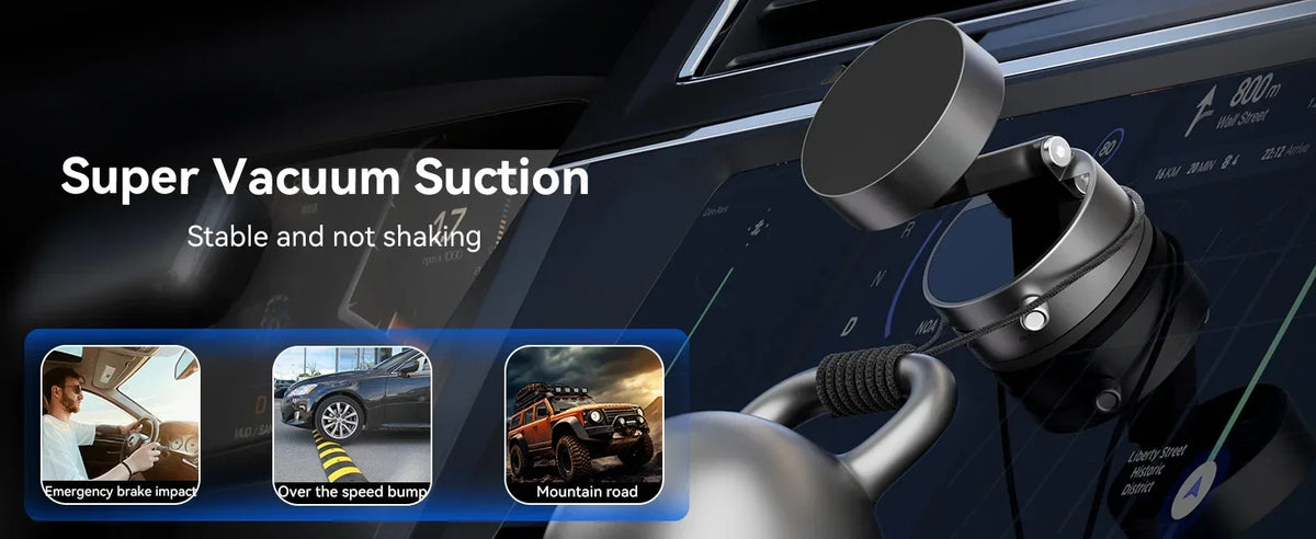 Magnetic Vacuum Phone Mount – Retractable Suction Holder for Car and Gym