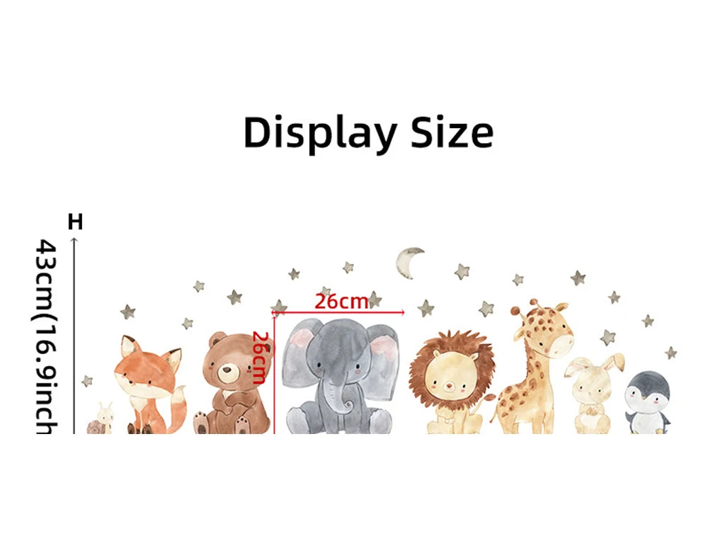 Watercolor Safari Animal Wall Decals – Cute Nursery Decor for Kids Rooms
