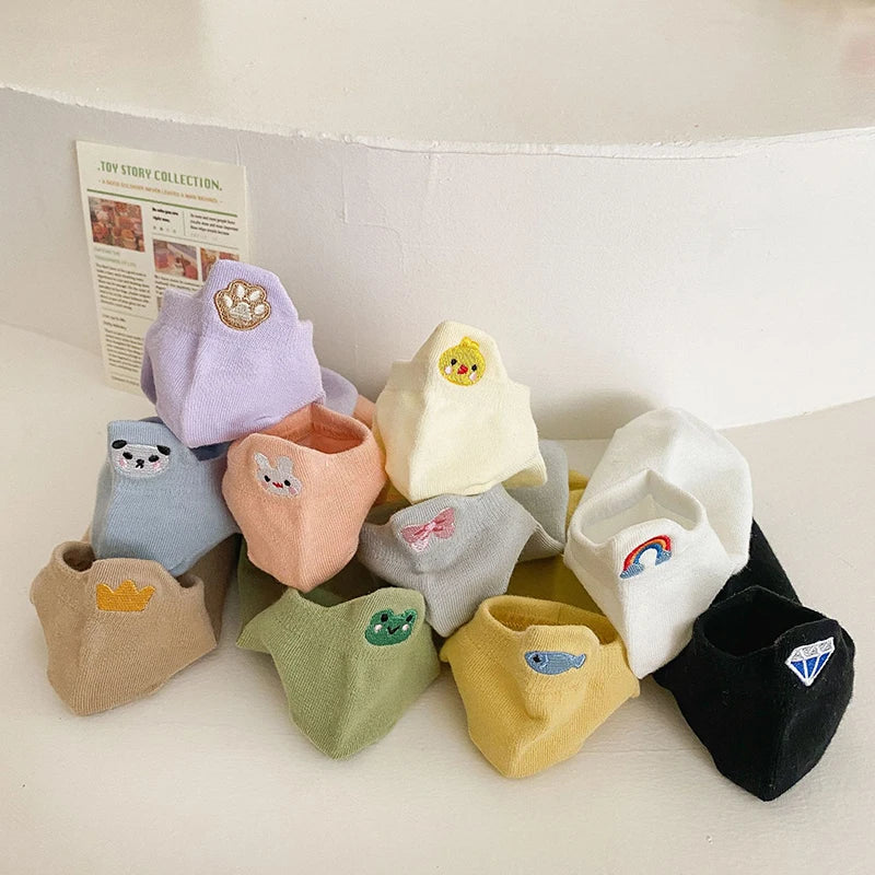 Embroidered Cotton Animal Socks – Breathable Casual Footwear for Women
