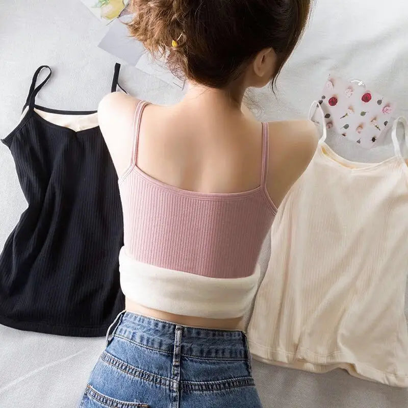 Velvet Corset Tank Top – Slim Fleece Winter Base Layer for Women