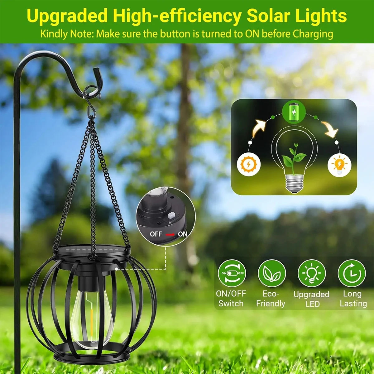 Solar LED Hanging Lantern – Waterproof Warm White Light for Patio Garden Decor