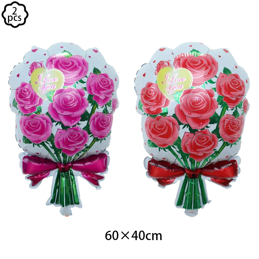 Red Rose Foil Balloon – Romantic Floral Decor for Valentine's Day Weddings