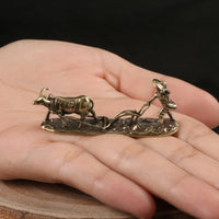 Bronze Farmer and Cow Statue – Vintage Metal Figurine for Home Decor