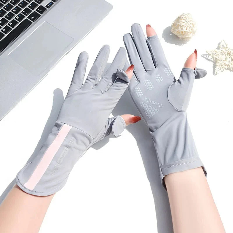 Ice Silk Sunscreen Gloves – UV Protection for Driving and Outdoor Cycling