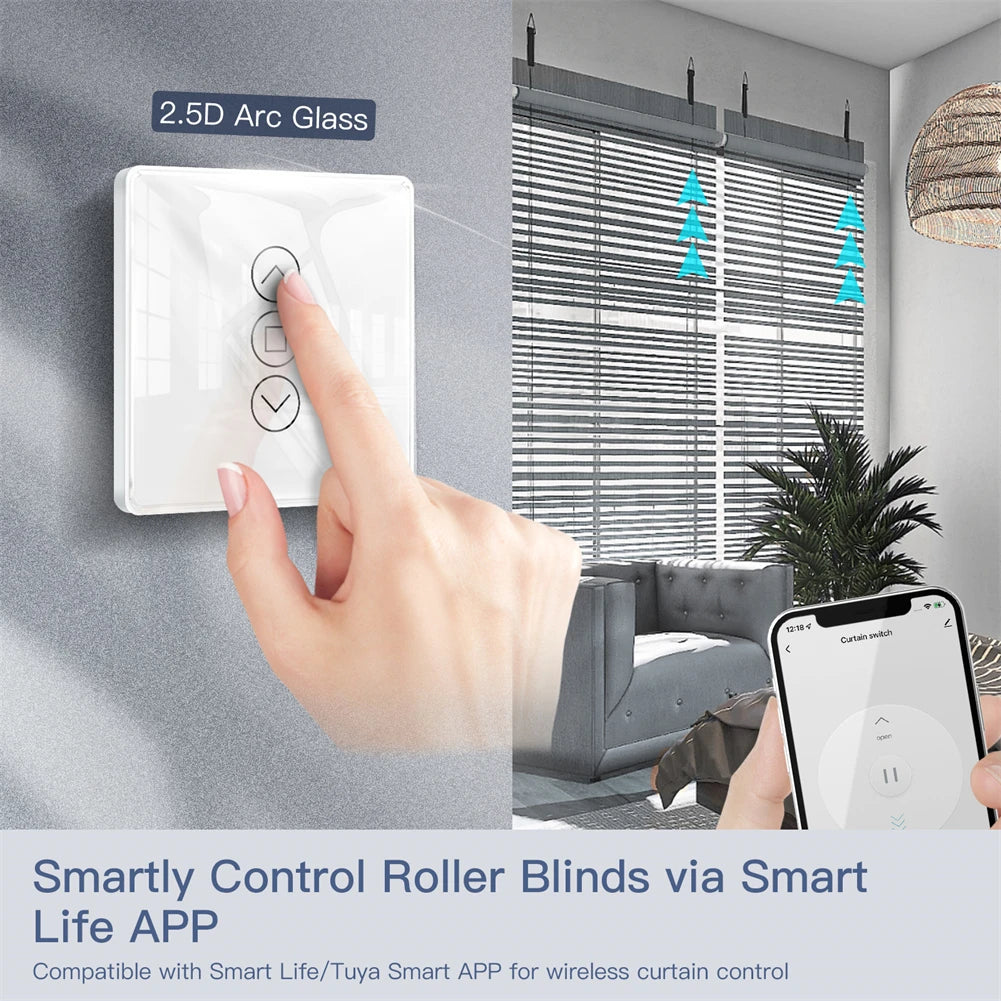 WiFi Smart Glass Curtain Switch – Touch Control for Roller Blind Automation