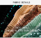 Sequined hot drill crystal cotton fabric close-up with assorted colors and textures