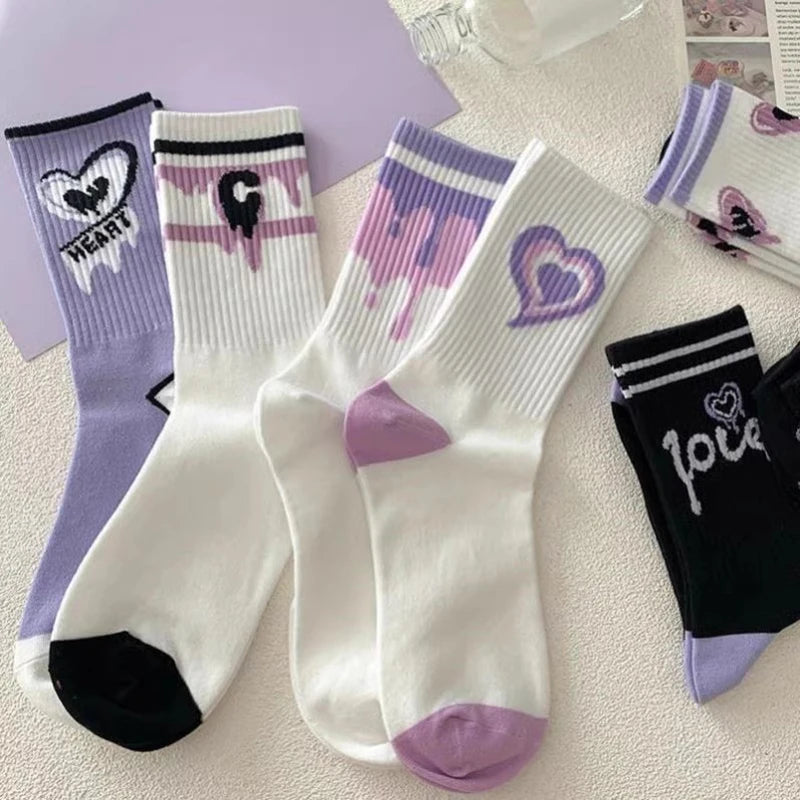 Heart-Shaped Printed Mid Tube Socks – Breathable Cotton for Casual Daily Wear