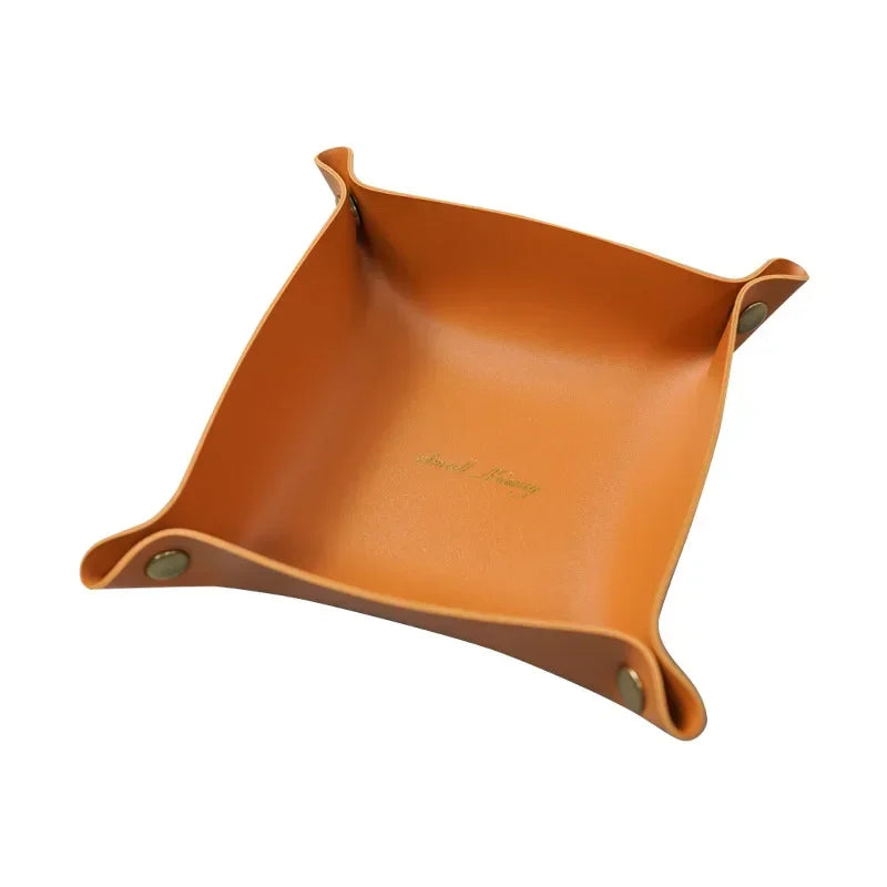 Folding Leather Storage Tray – Nordic Desktop Organizer for Jewelry and Keys
