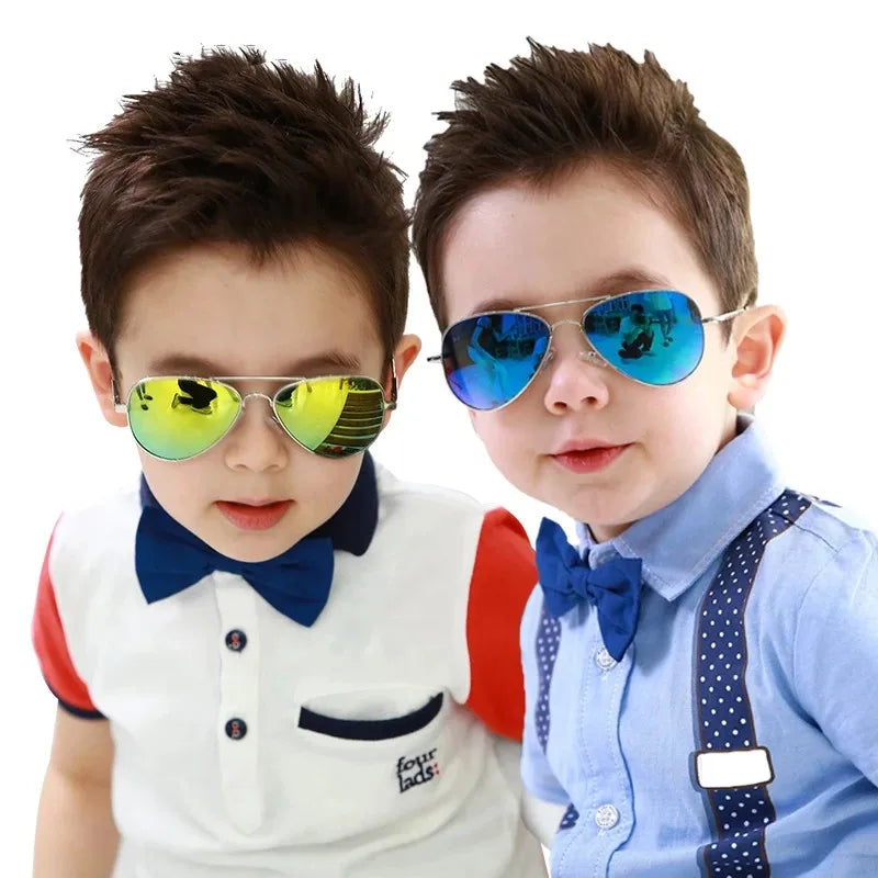 Kids Pilot Sunglasses – Reflective Metal Aviator Glasses for Boys and Girls