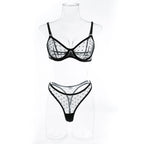 Polka Dot Mesh Lingerie Set – Sheer Underwire Bra and G-String for Women