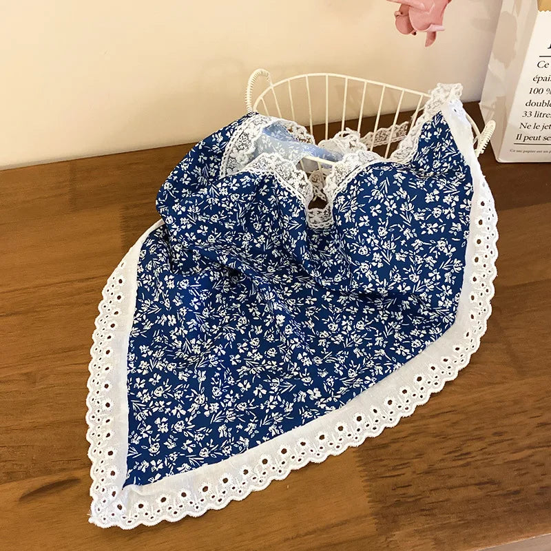 Knitted Lace Flower Hair Scarf – Boho Triangle Headband for Women Hair Styling