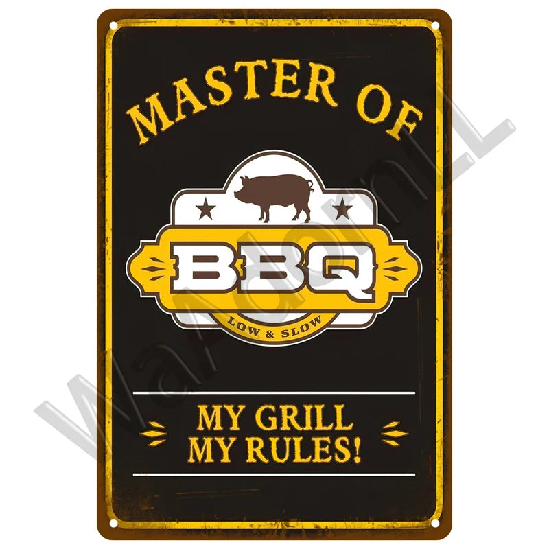 Vintage Metal BBQ Sign – Retro Tin Wall Plaque for Backyard Garden Decor