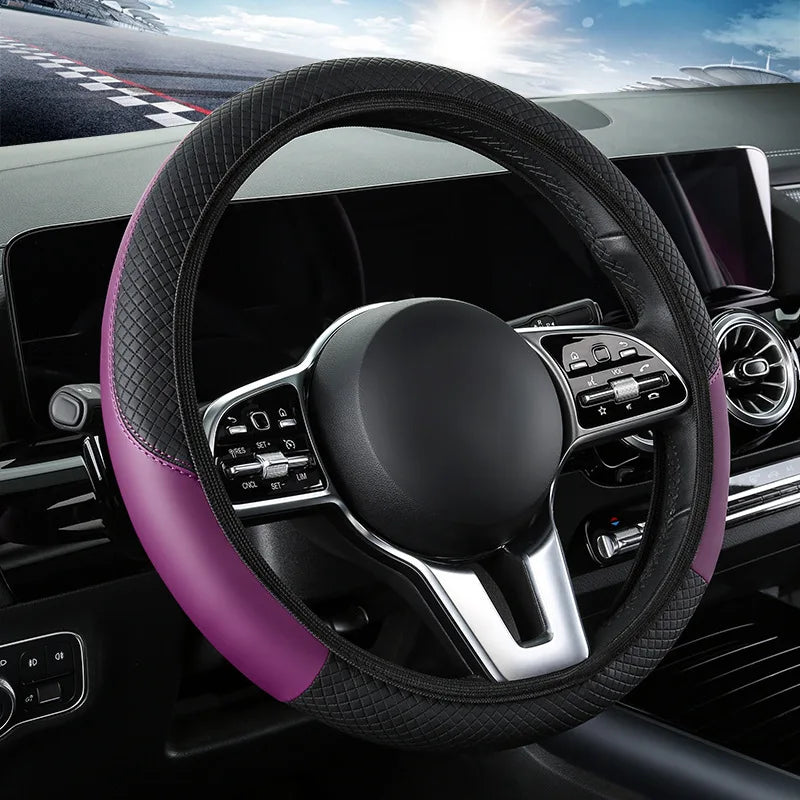 Faux Leather Steering Wheel Cover – 38cm Breathable Grip for Auto Interior