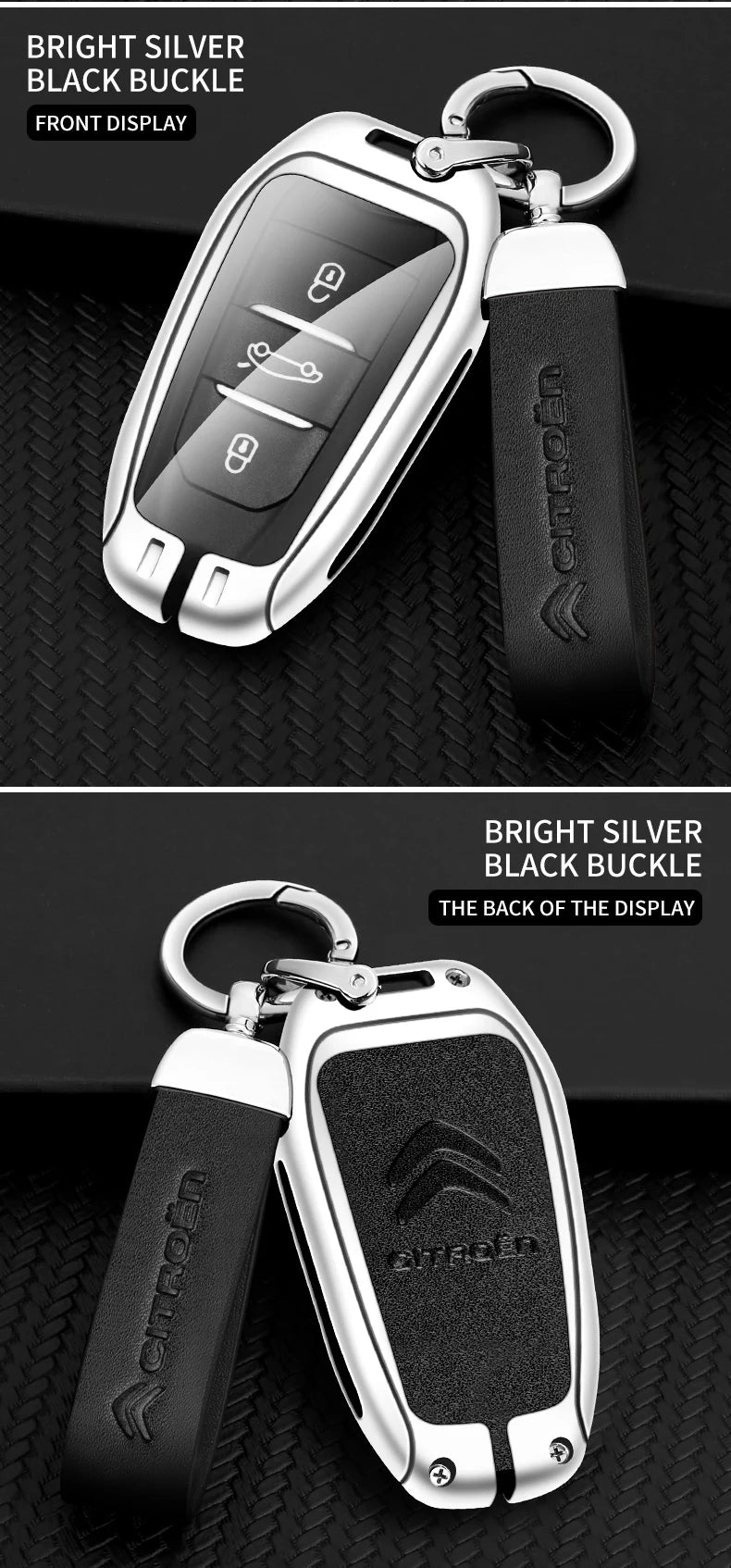 Zinc Alloy Leather Car Key Case – Protective Remote Cover for Citroen Models