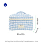 Large Checkered Cotton Cosmetic Bag – Plaid Travel Toiletry Organizer for Women