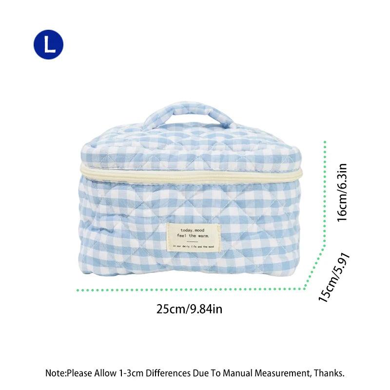 Large Checkered Cotton Cosmetic Bag – Plaid Travel Toiletry Organizer for Women