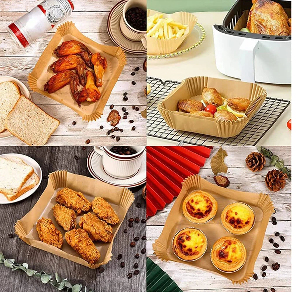 Square Air Fryer Paper Liners – 23cm Non-stick Parchment for Cooking and Baking