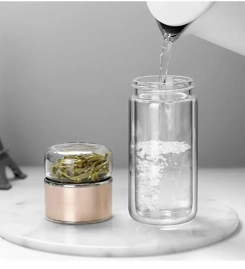 Borosilicate Glass Tea Infuser – Double Layer Bottle for Office and Travel