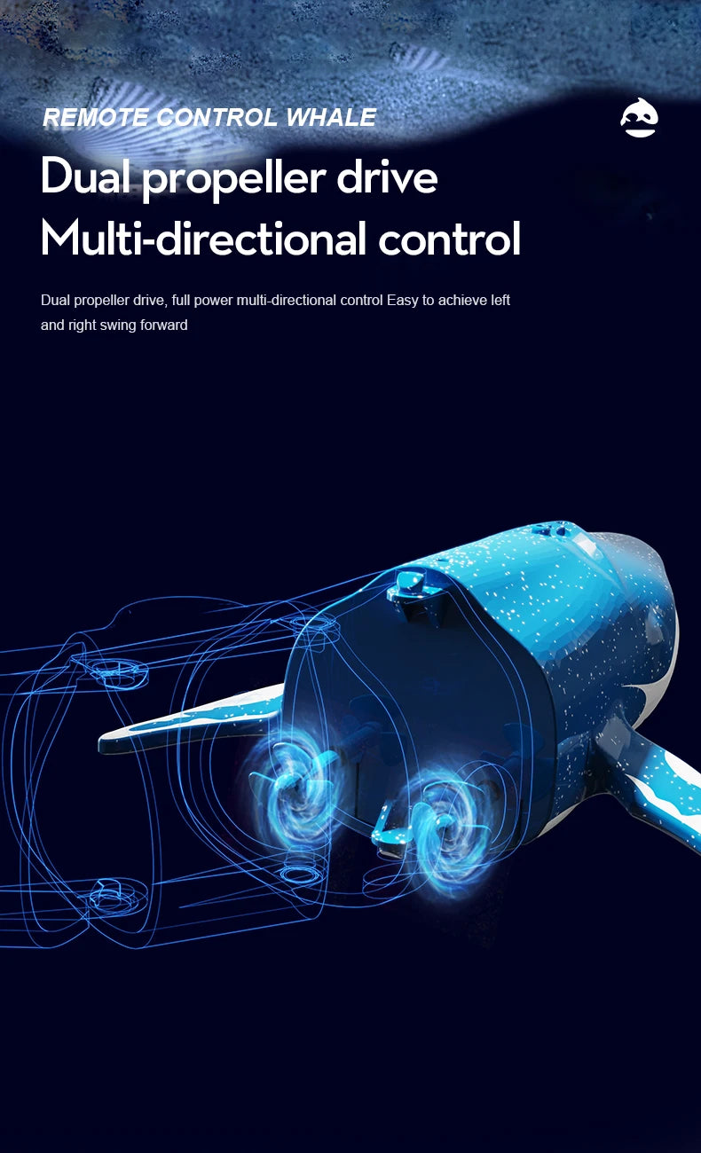 RC Whale Shark Submarine – Remote Control Diving Boat Toy for Kids Pool Play