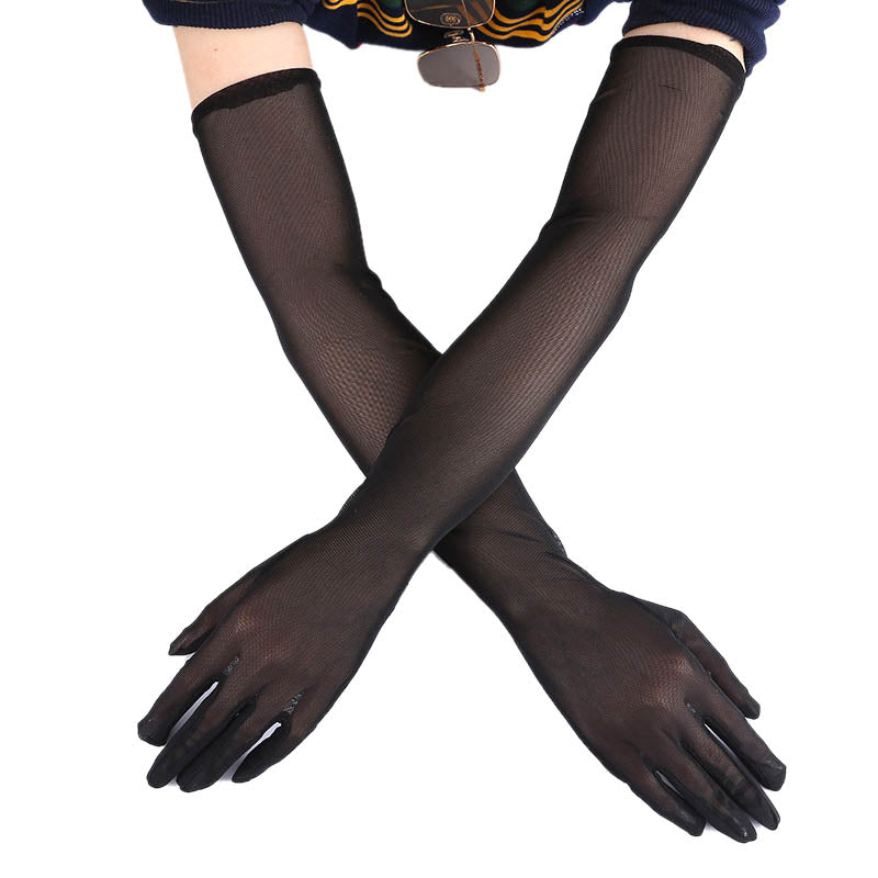 Black Opera Length Gloves – Stretchy Satin Accessories for Evening Formal Wear