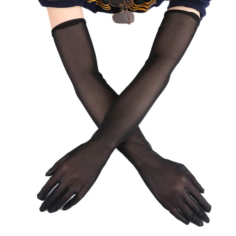 Black Opera Length Gloves – Stretchy Satin Accessories for Evening Formal Wear