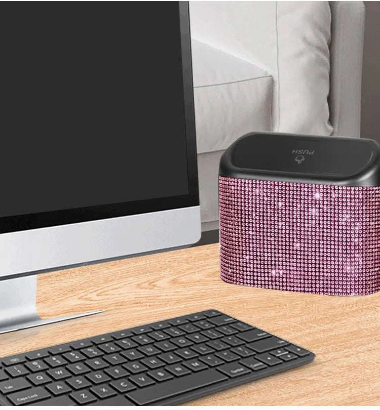 Bling Car Trash Bin – Crystal Seat Back Garbage Storage for Women Interior
