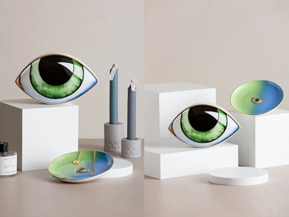 Ceramic Evil Eye Figurine – Lucky Amulet Ornament for Home Living Room Decor