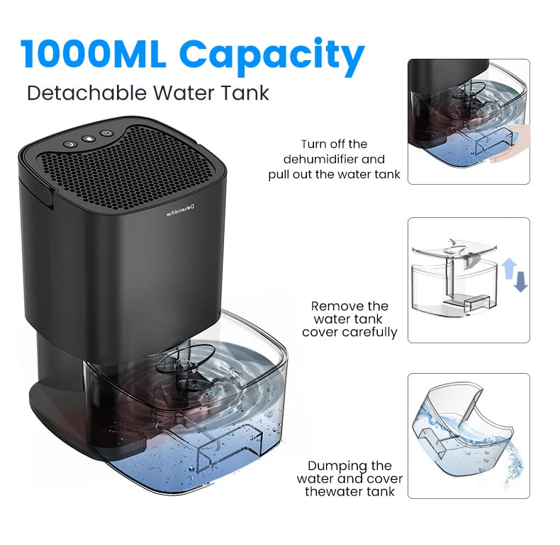 Portable Electric Dehumidifier – Silent Moisture Absorber for Home and Office