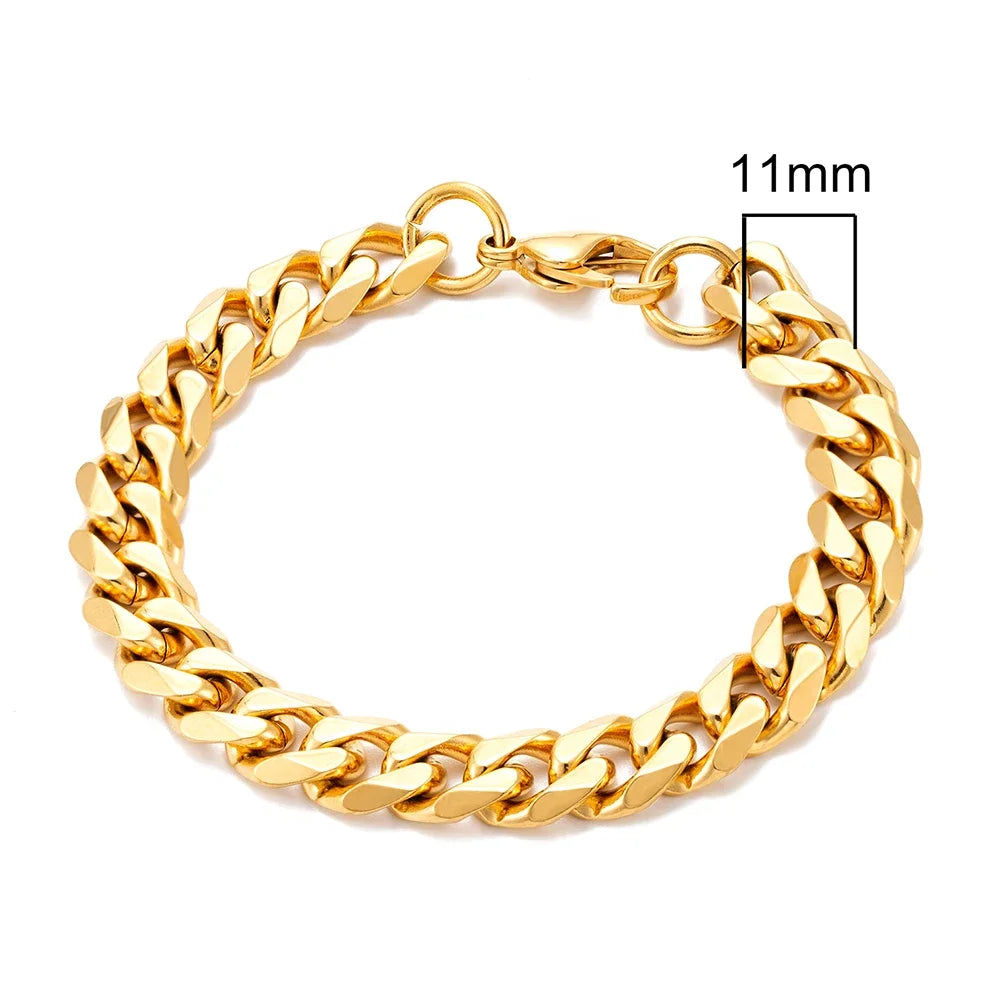 Stainless Steel Cuban Link Bracelet – 3-11mm Biker Jewelry for Men and Women