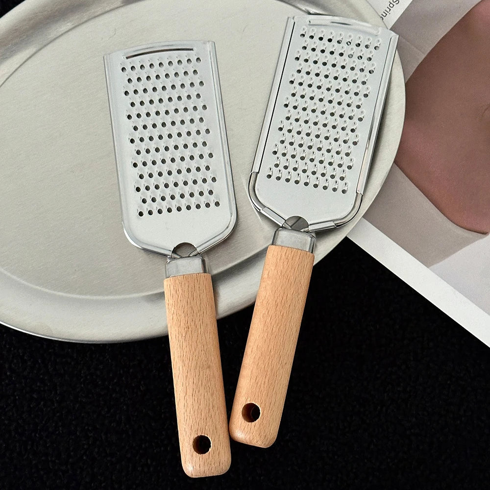 Stainless Steel Cheese Grater – Wooden Handle Tool for Kitchen Baking