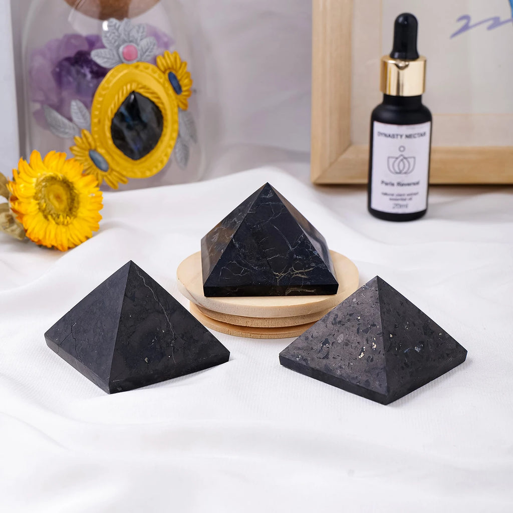 Natural Shungite Pyramid – Polished Raw Stone for Home Feng Shui Decor
