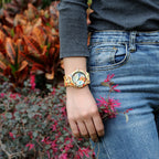BOBO BIRD Wooden Women's Watch – Floral Engraved Handmade Quartz Wristwatch