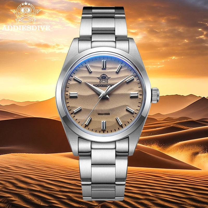 ADDIESDIVE 36mm Quartz Watch – Stainless Steel Sand Dial for Everyday Wear