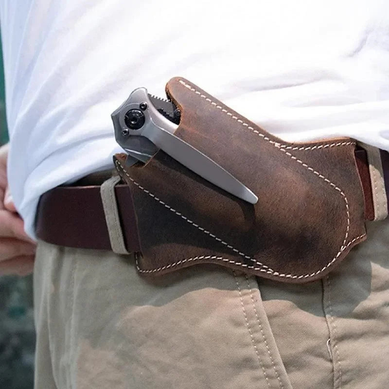 Leather Folding Knife Sheath – Anti-Scratch Belt Holster for Camping Tools
