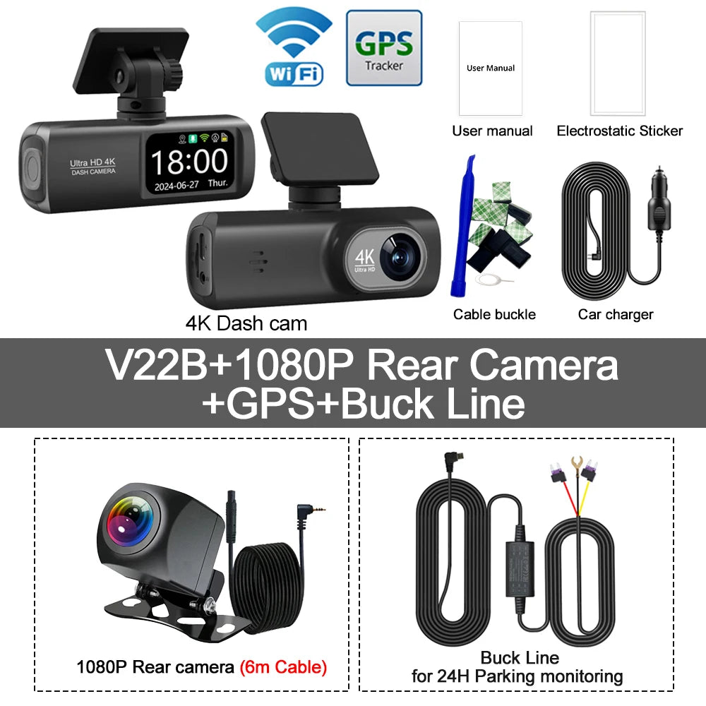 4K Dual Dash Cam – GPS WiFi Driving Recorder for Car Security