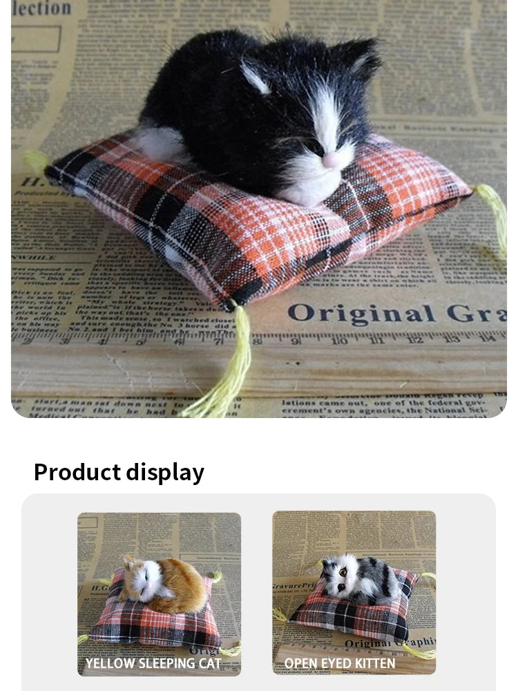 Realistic Plush Cat Figurine – Sleeping Animal Ornament for Desktop Decor