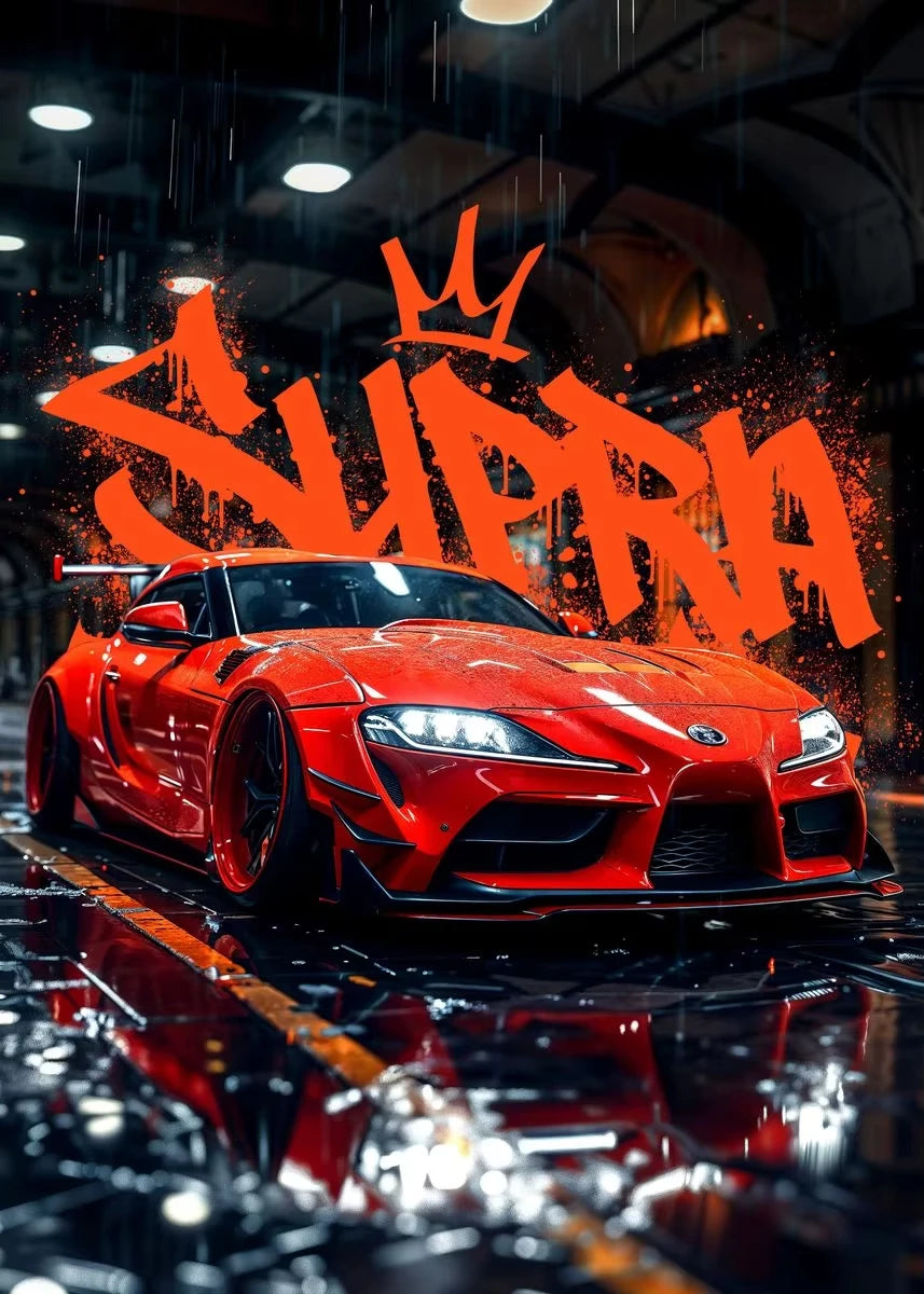 Abstract JDM Sports Car Canvas Wall Art – Blue Miata Supra E36 Print for Home Decor