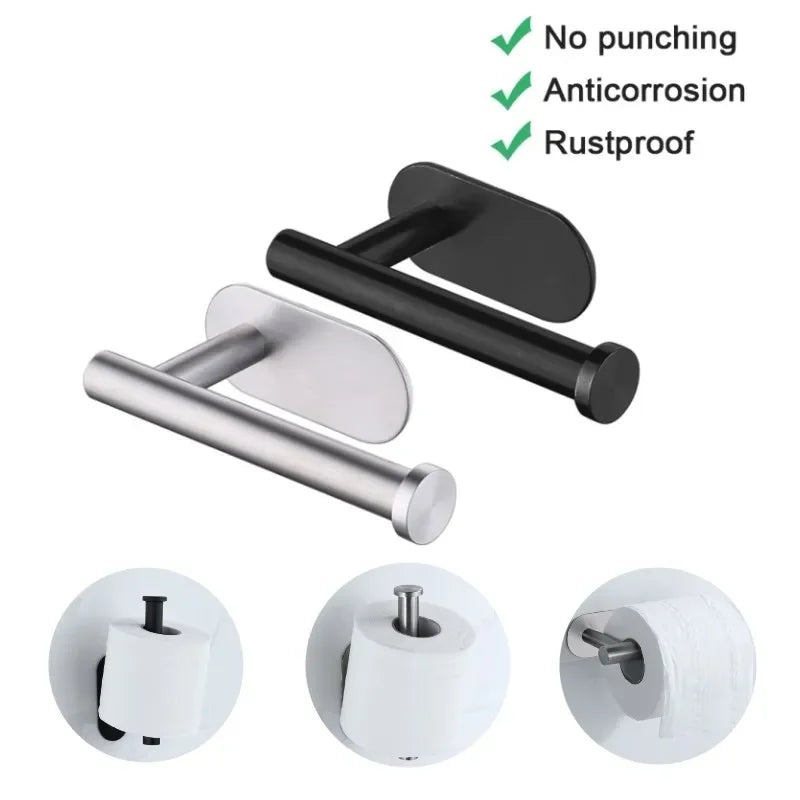 Stainless Steel Toilet Paper Holder – Self-Adhesive Wall Mount for Bathroom