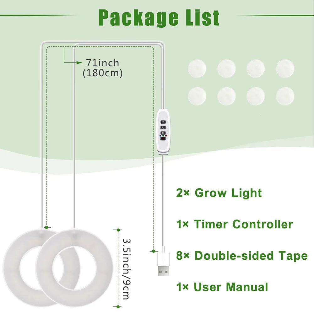 Full Spectrum Halo LED Grow Light – Dimmable Timer Lamp for Indoor Plants