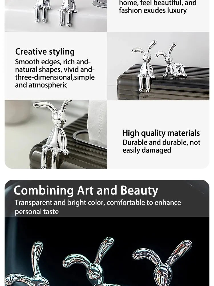 Long-Eared Rabbit Statue – Cartoon Resin Figurine for Home Desktop Decor