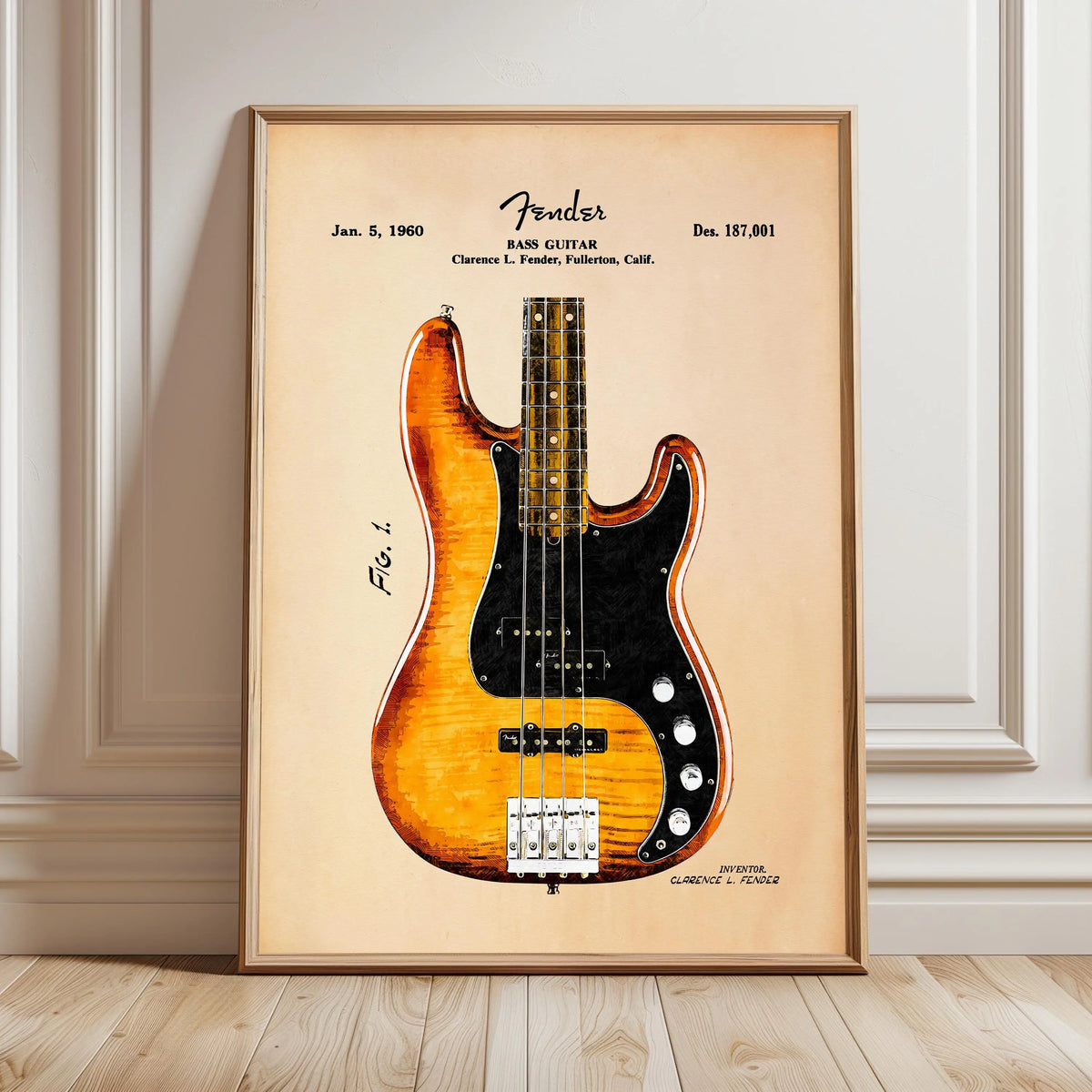 Vintage Electric Guitar Blueprint – Canvas Wall Art for Music Studio Decor