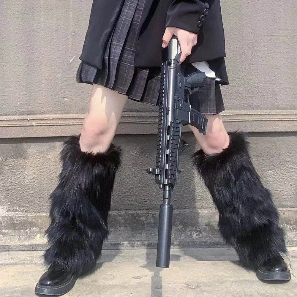 Faux Fur Leg Warmers – Lolita Harajuku Style Boot Covers for Winter Cosplay