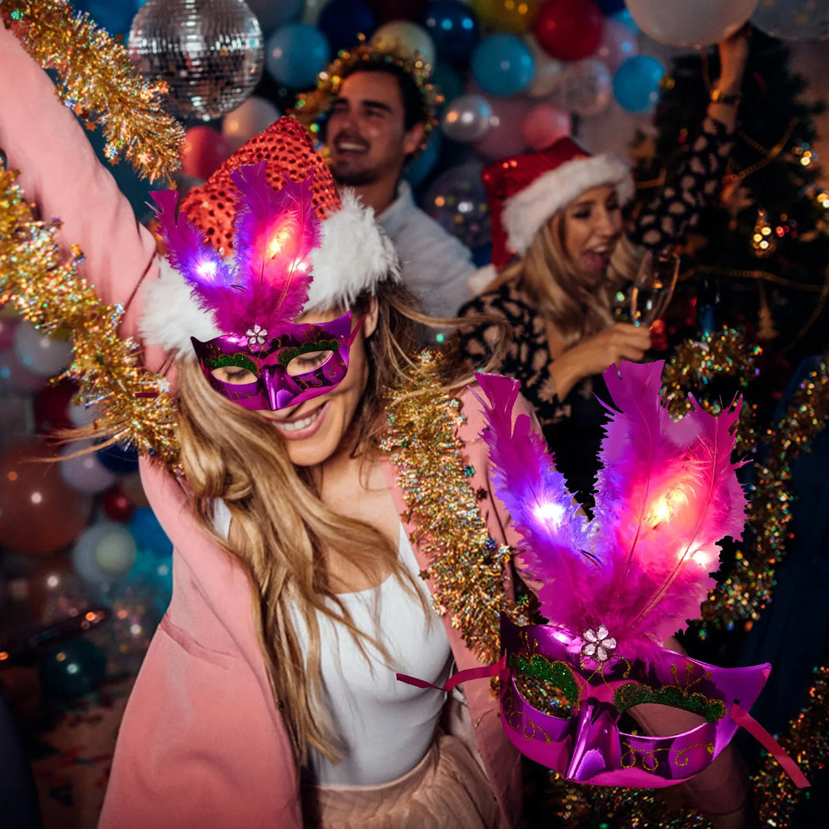 LED Feather Masquerade Mask – Glowing Venice Carnival Cosplay Costume